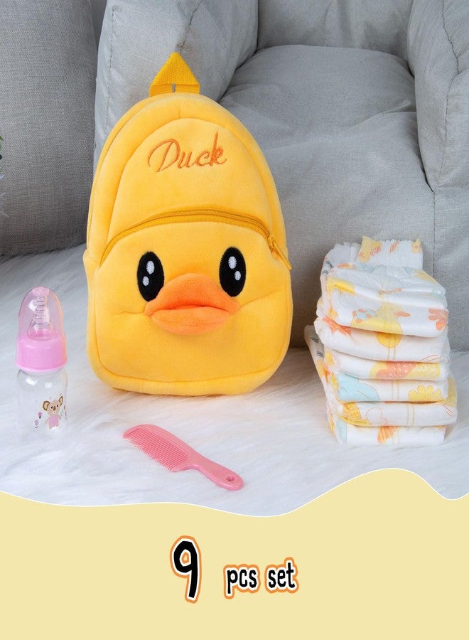 Pedolltree Reborn Baby Doll Diaper Bag Care and Feeding 9 Pcs Set for 17-24 inches Reborn Dolls Accessories Newborn Baby with Yellow Duck Backpack - Image 2